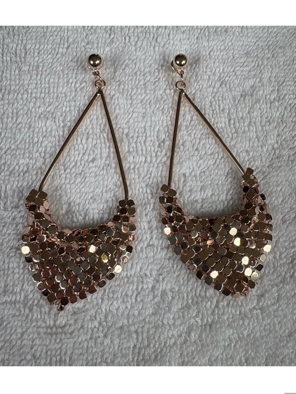 Old Hollywood Glam Gold Tone Triangle Mesh Dangle Earrings